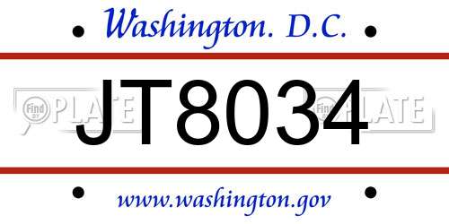 JT8034 District Of Columbia License Plate