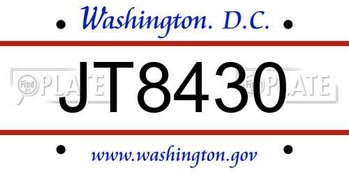 JT8430 District Of Columbia License Plate