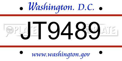 JT9489 District Of Columbia License Plate
