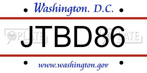 JTBD86 District Of Columbia License Plate