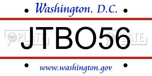 JTBO56 District Of Columbia License Plate