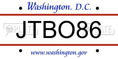 JTBO86 District Of Columbia License Plate