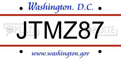 JTMZ87 District Of Columbia License Plate