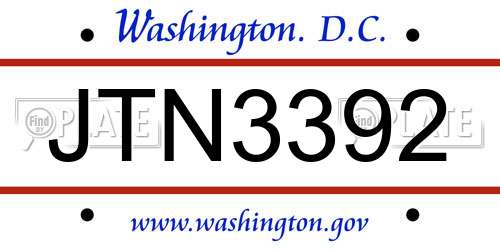 JTN3392 District Of Columbia License Plate