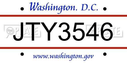 JTY3546 District Of Columbia License Plate