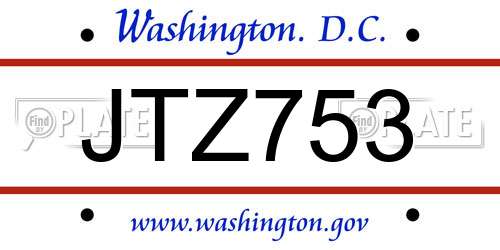 JTZ753 District Of Columbia License Plate