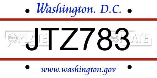 JTZ783 District Of Columbia License Plate