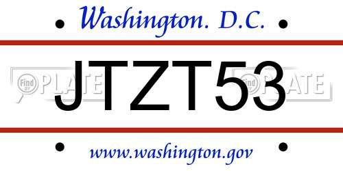 JTZT53 District Of Columbia License Plate