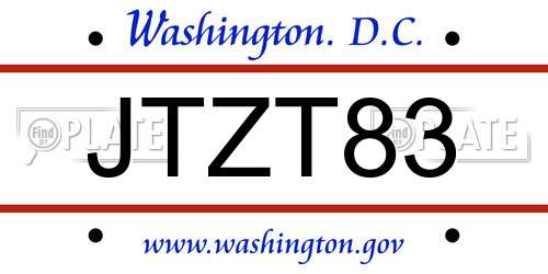 JTZT83 District Of Columbia License Plate