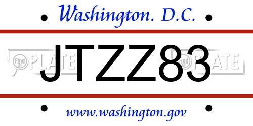 JTZZ83 District Of Columbia License Plate