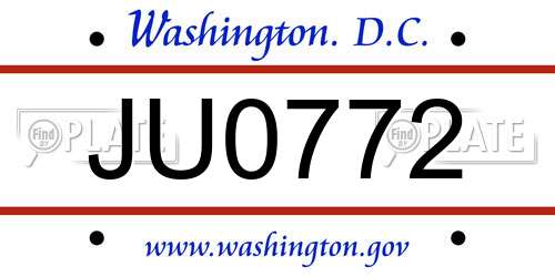 JU0772 District Of Columbia License Plate
