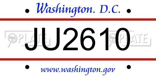 JU2610 District Of Columbia License Plate