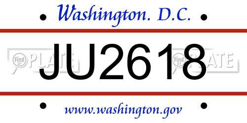 JU2618 District Of Columbia License Plate