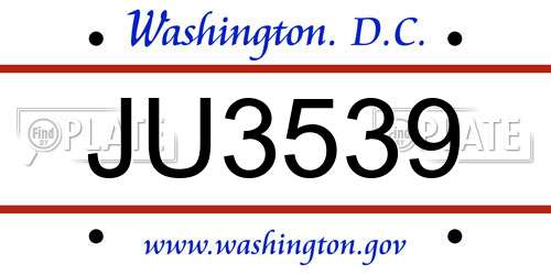JU3539 District Of Columbia License Plate