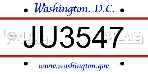 JU3547 District Of Columbia License Plate