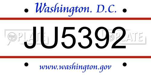 JU5392 District Of Columbia License Plate