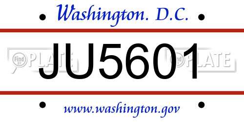 JU5601 District Of Columbia License Plate