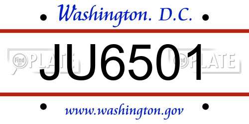 JU6501 District Of Columbia License Plate