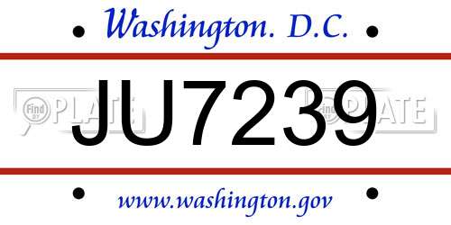 JU7239 District Of Columbia License Plate