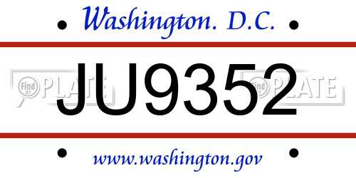 JU9352 District Of Columbia License Plate