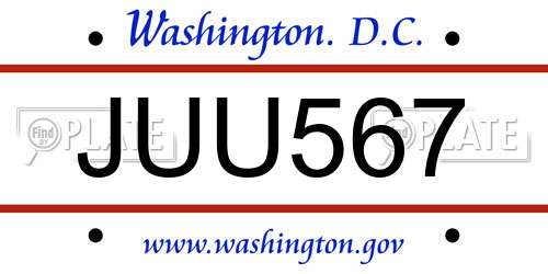 JUU567 District Of Columbia License Plate