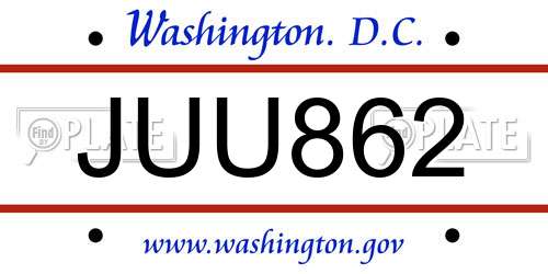 JUU862 District Of Columbia License Plate