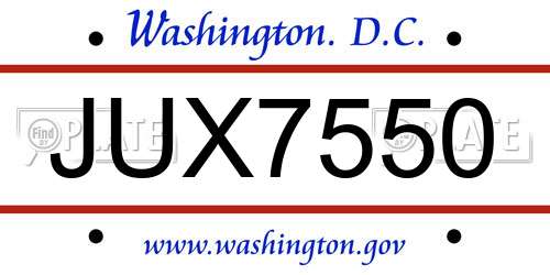 JUX7550 District Of Columbia License Plate