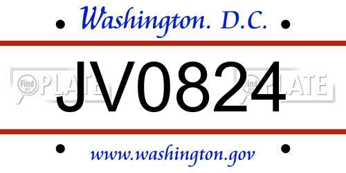 JV0824 District Of Columbia License Plate