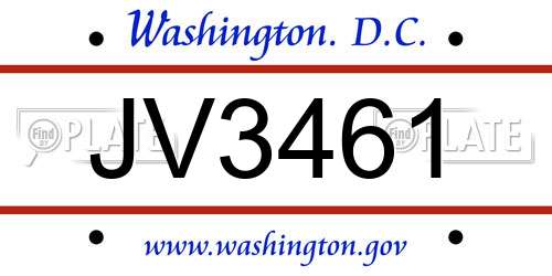 JV3461 District Of Columbia License Plate