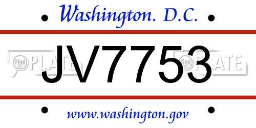JV7753 District Of Columbia License Plate