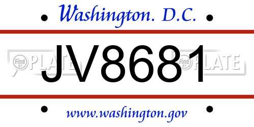 JV8681 District Of Columbia License Plate