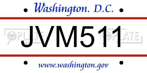 JVM511 District Of Columbia License Plate