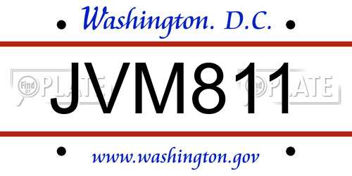 JVM811 District Of Columbia License Plate