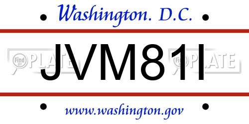 JVM81I District Of Columbia License Plate
