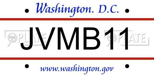 JVMB11 District Of Columbia License Plate