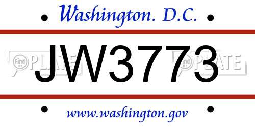 JW3773 District Of Columbia License Plate