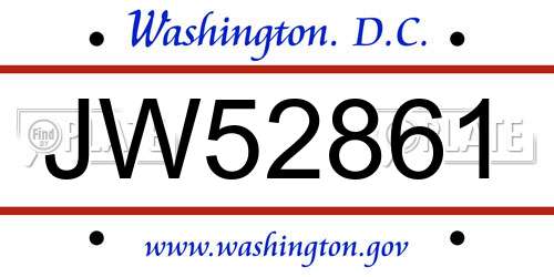 JW52861 District Of Columbia License Plate