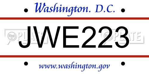 JWE223 District Of Columbia License Plate