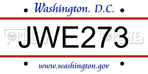 JWE273 District Of Columbia License Plate