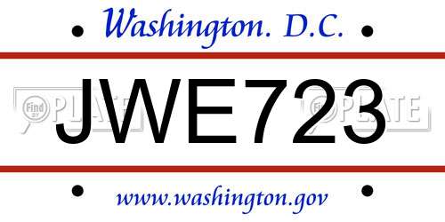 JWE723 District Of Columbia License Plate