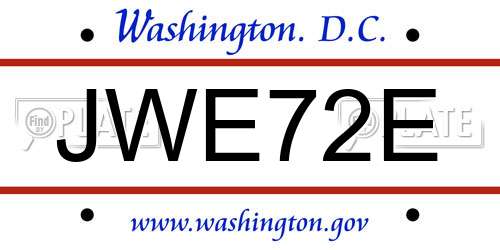 JWE72E District Of Columbia License Plate