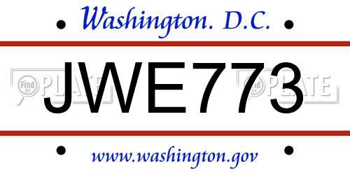 JWE773 District Of Columbia License Plate