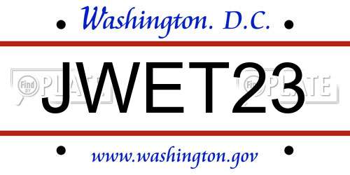 JWET23 District Of Columbia License Plate