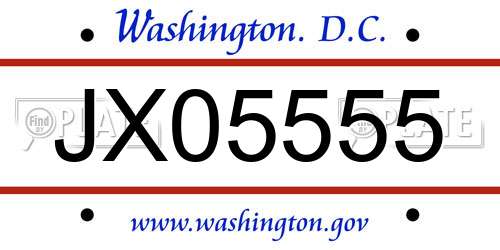 JX05555 District Of Columbia License Plate