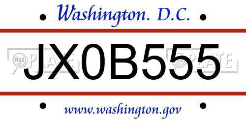 JX0B555 District Of Columbia License Plate