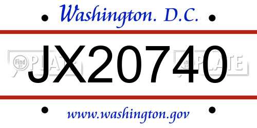 JX20740 District Of Columbia License Plate