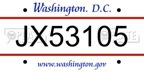 JX53105 District Of Columbia License Plate