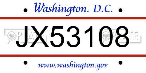 JX53108 District Of Columbia License Plate