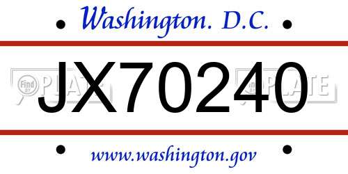 JX70240 District Of Columbia License Plate