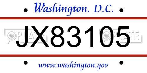JX83105 District Of Columbia License Plate